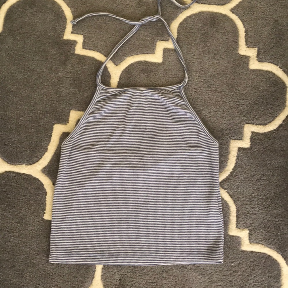 Brandy Melville Blue striped crop halter top